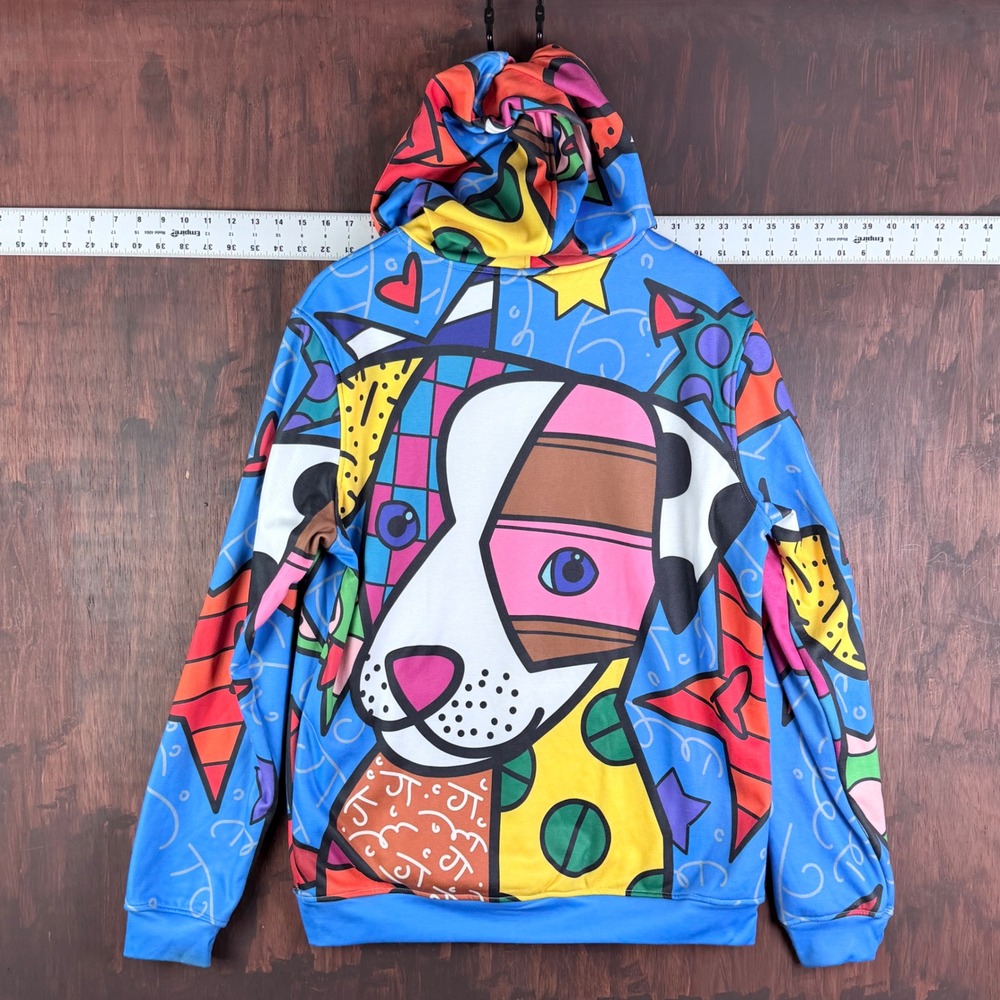 Freshhoods by Britto Mens Pop Art Dog Hoodie Blue All Over Print Size Large L - Picture 8 of 9